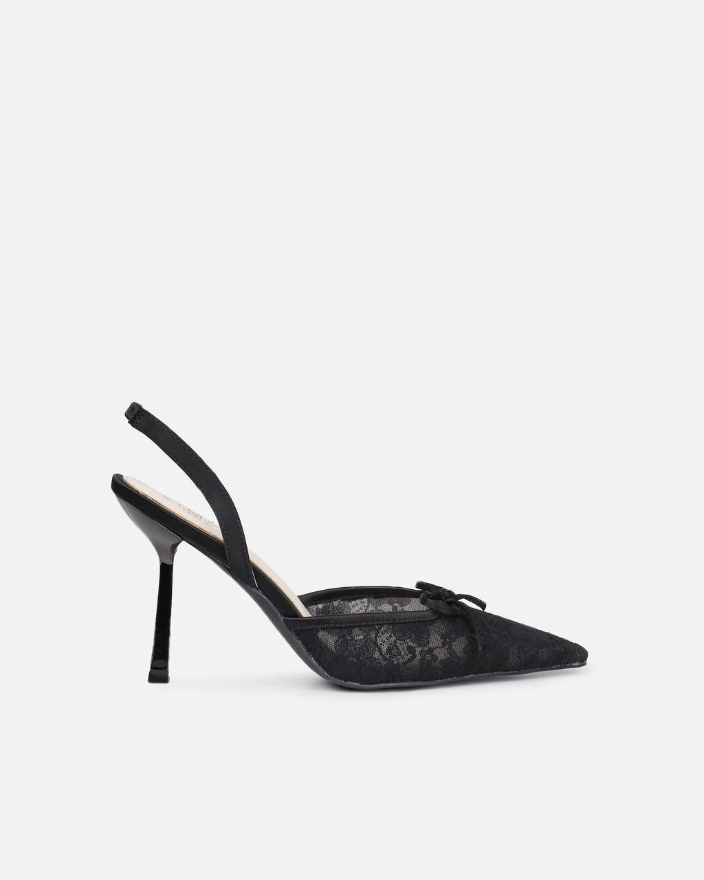 Bebee Black Lace Bow Heeled Sandals