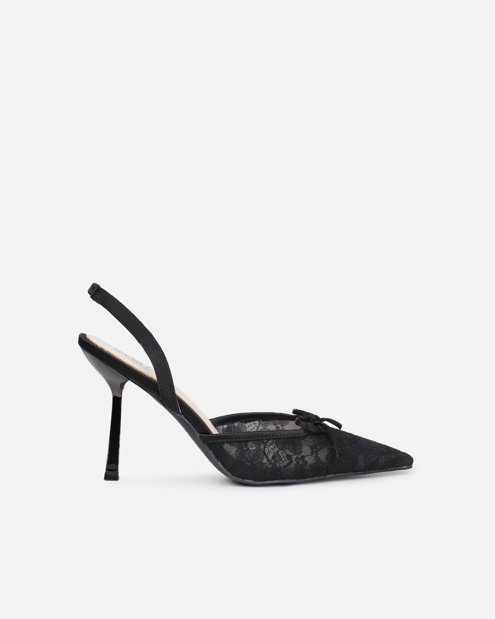 Bebee Black Lace Bow Heeled Sandals