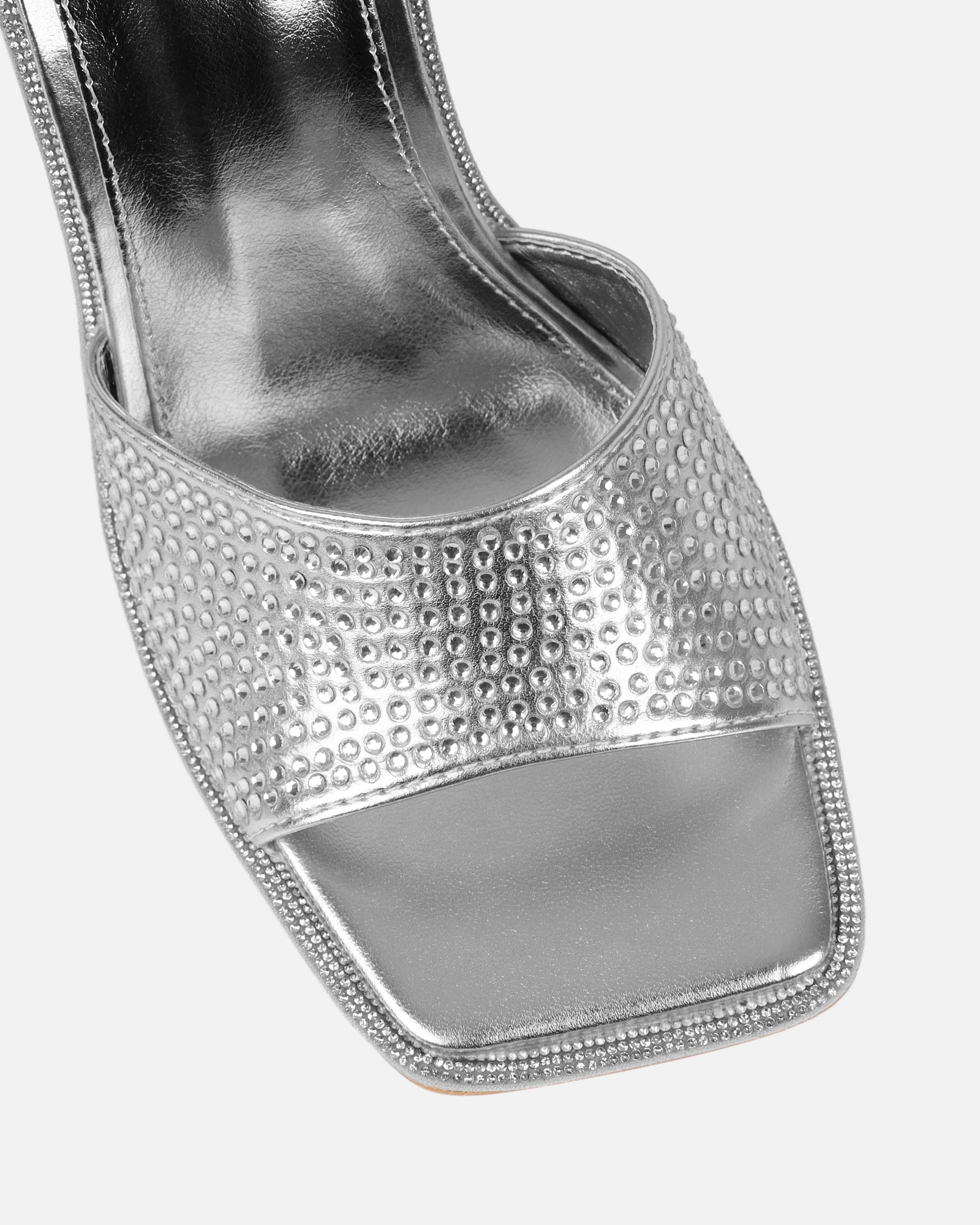Birdie Silver Metallic Diamante Mules