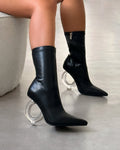 Brycen Black Clear Sculptural Heel Boots