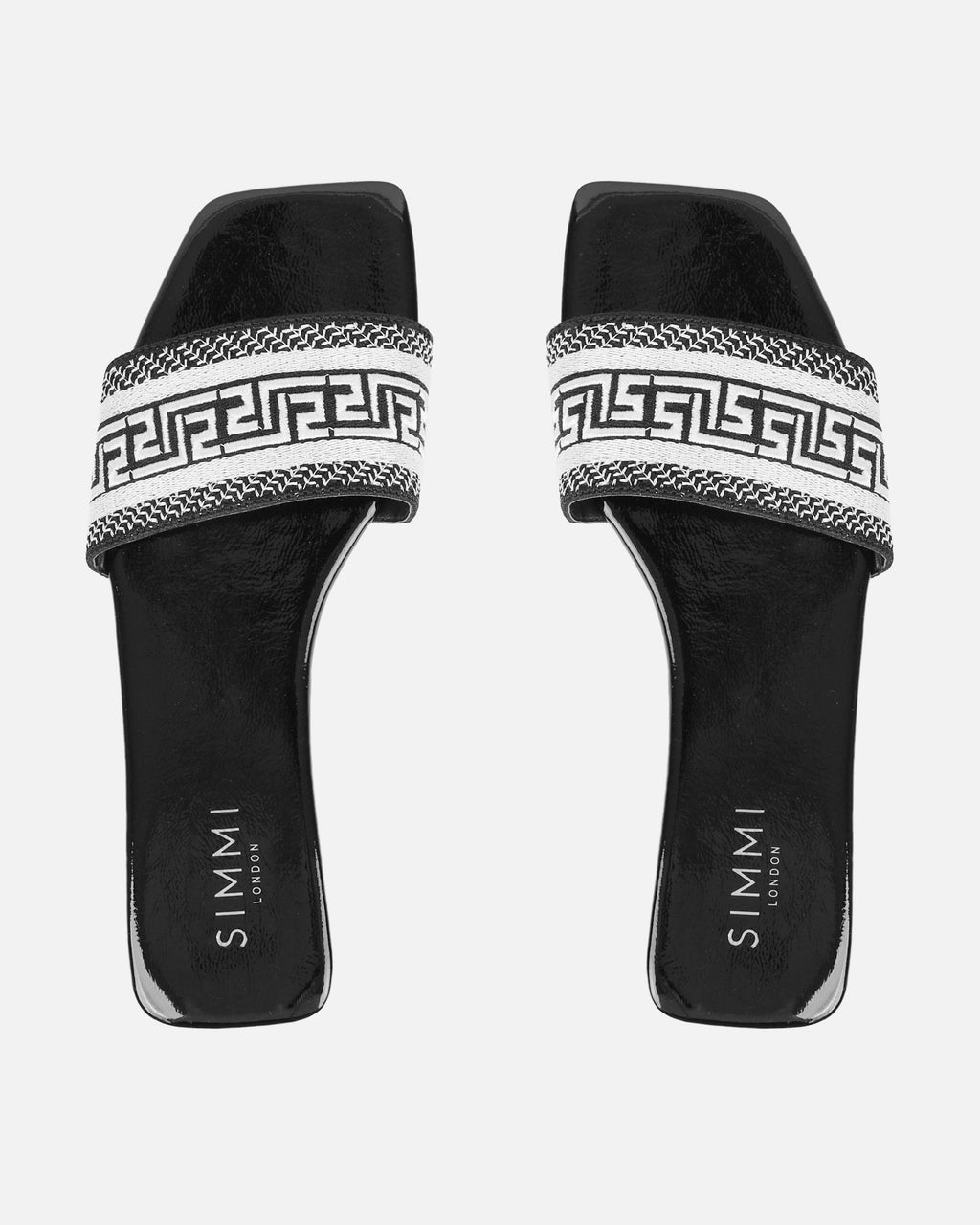 Cali Black Patent Embroidered Slide Sandals