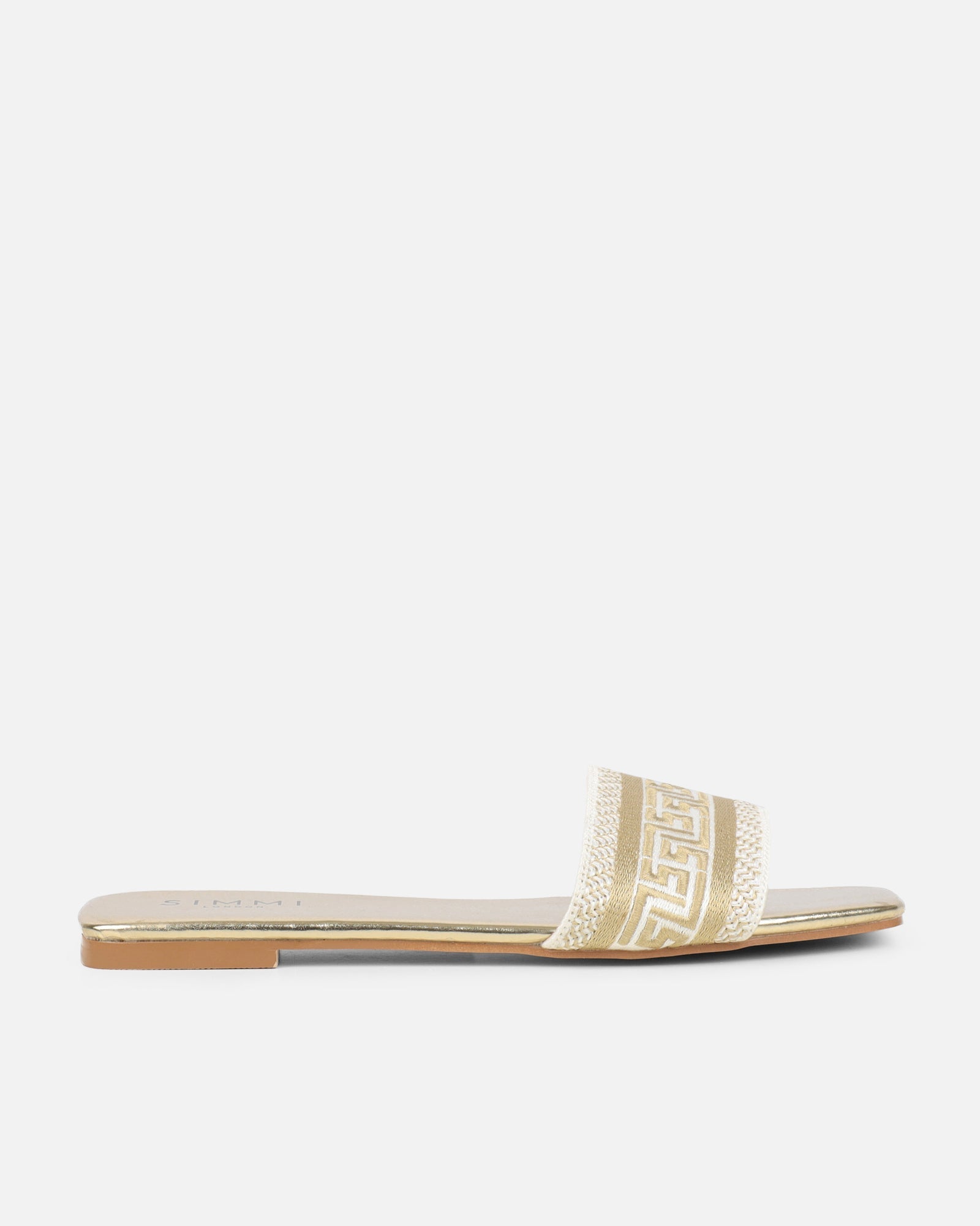 Cali Gold Metallic Embroidered Slide Sandals