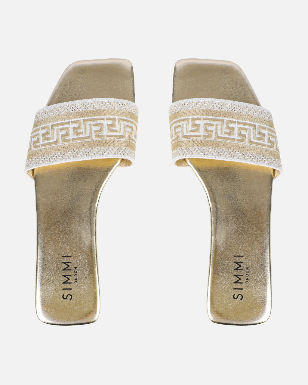 Cali Gold Metallic Embroidered Slide Sandals