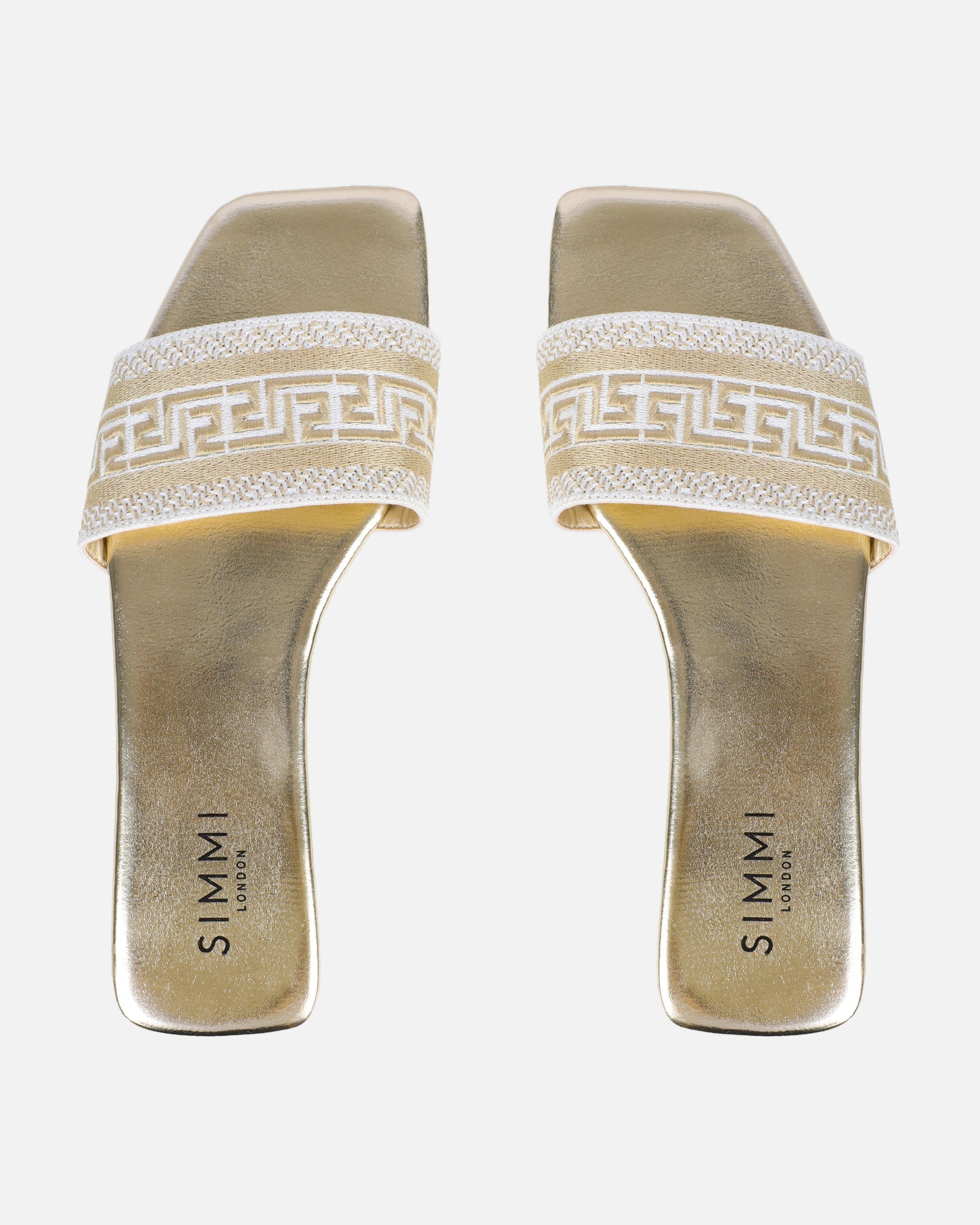 Cali Gold Metallic Embroidered Slide Sandals
