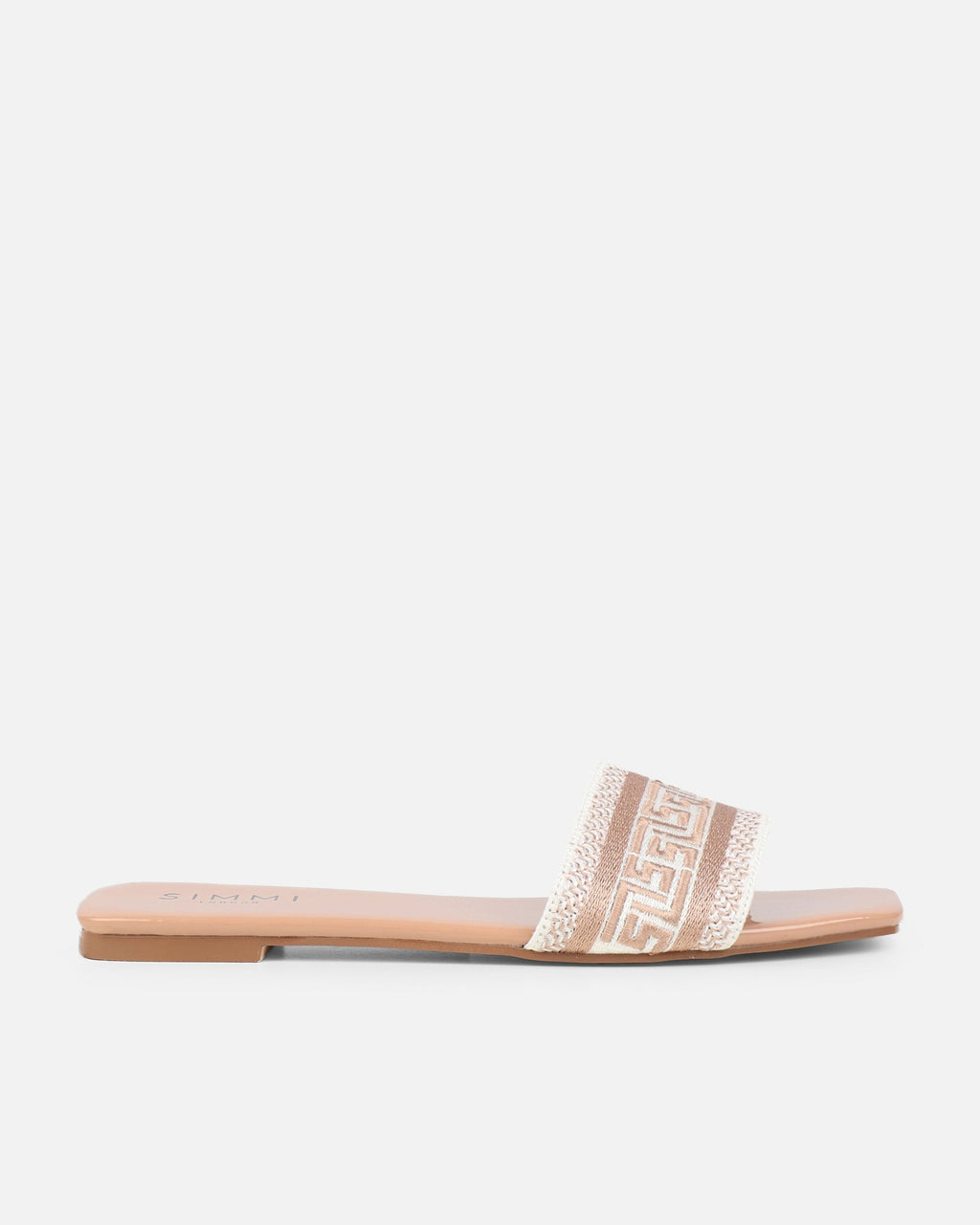 Cali Nude Patent Embroidered Slide Sandals