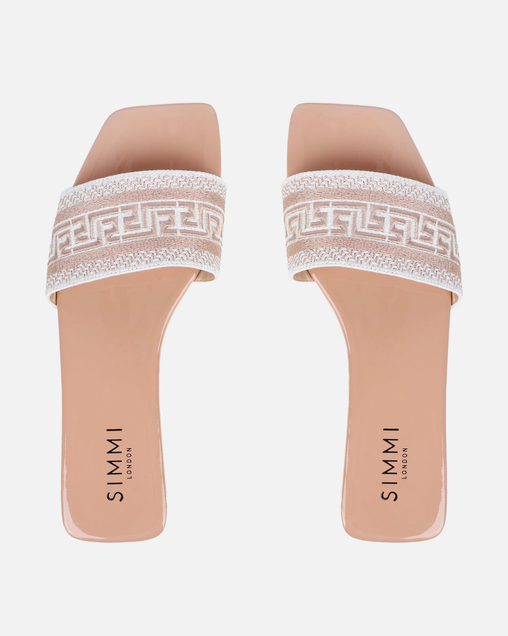 Cali Nude Patent Embroidered Slide Sandals