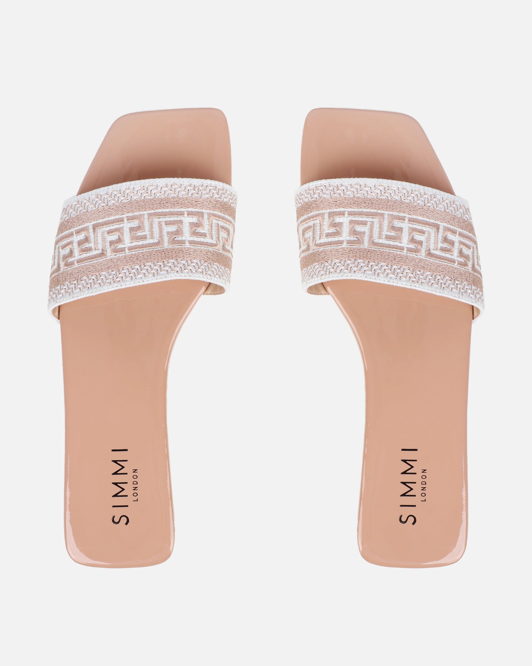 Cali Nude Patent Embroidered Slide Sandals