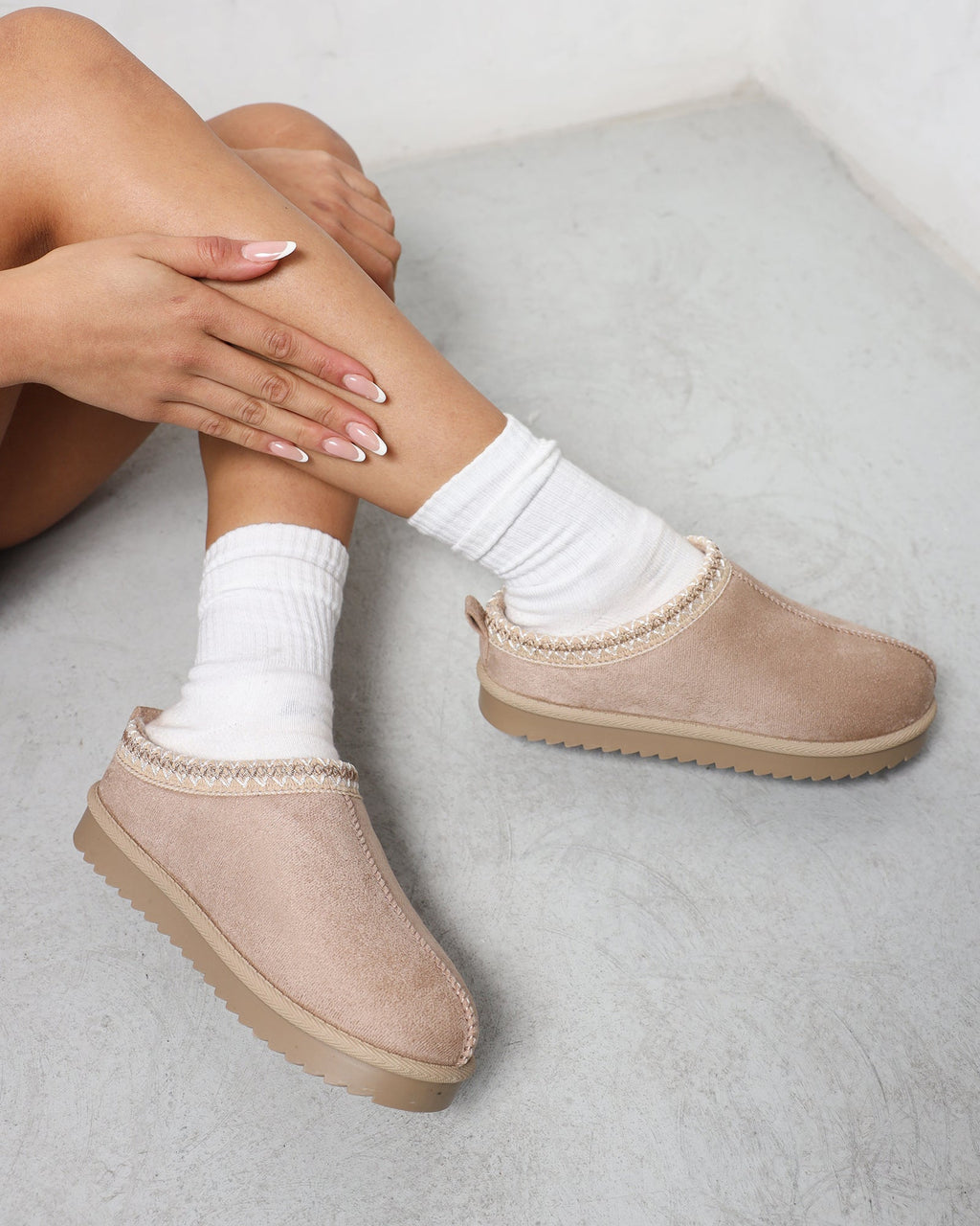 Cece Beige Faux Suede Slippers