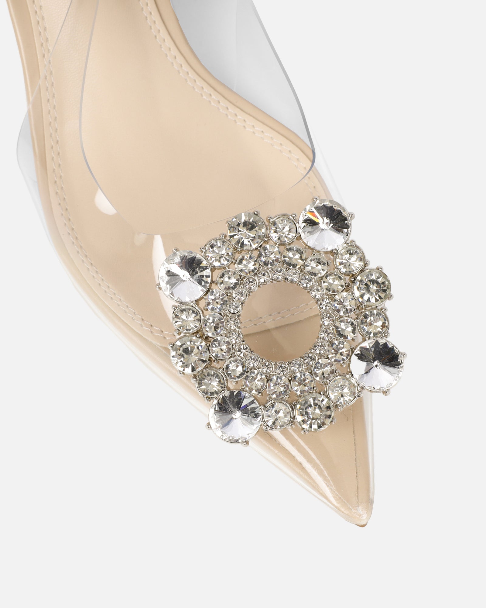 Chara Clear Diamante Nude Low Court Shoes