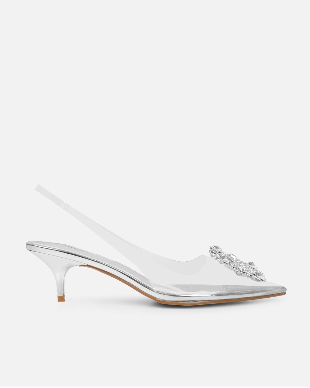 Chara Clear Diamante Silver Mirror Low Court Shoes