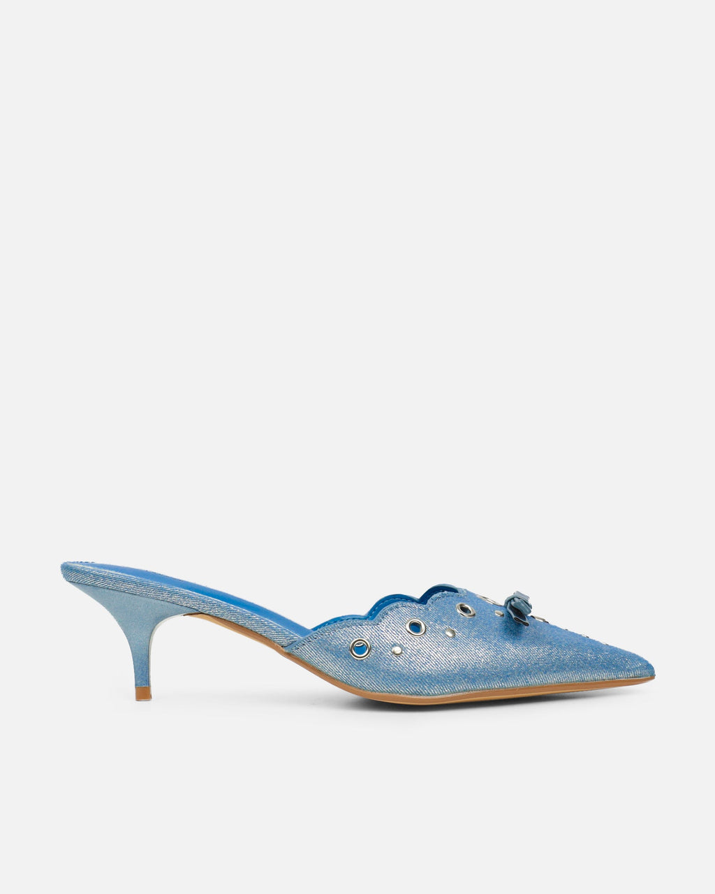 Skyes Metallic Denim Eyelet Detail Low Heel Court Shoes
