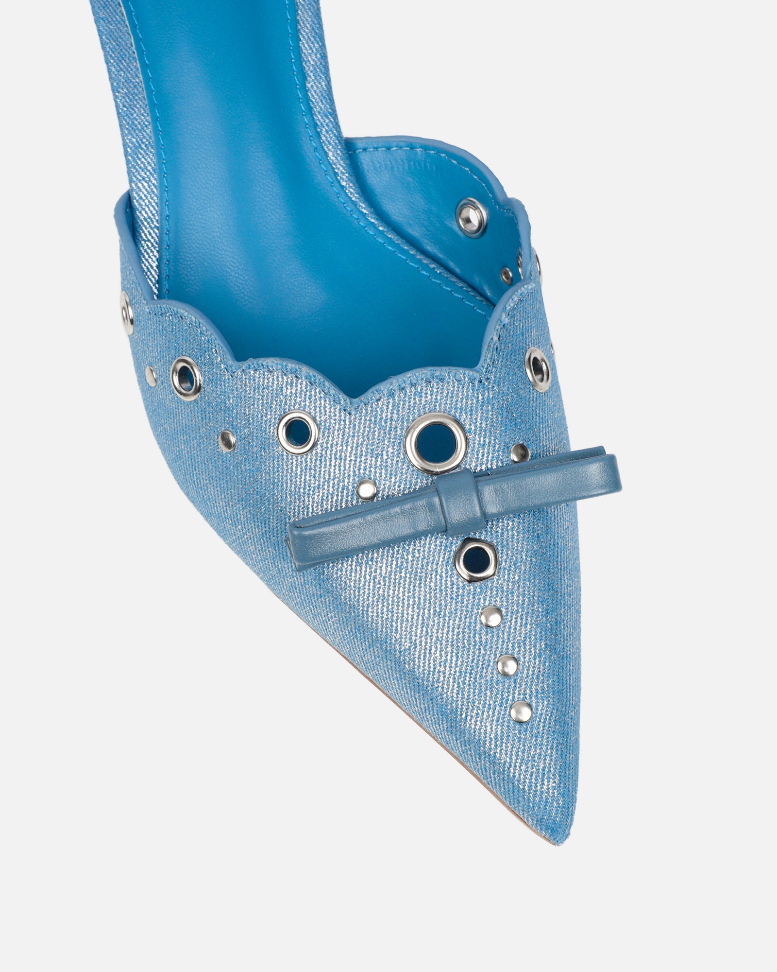 Skyes Metallic Denim Eyelet Detail Low Heel Court Shoes