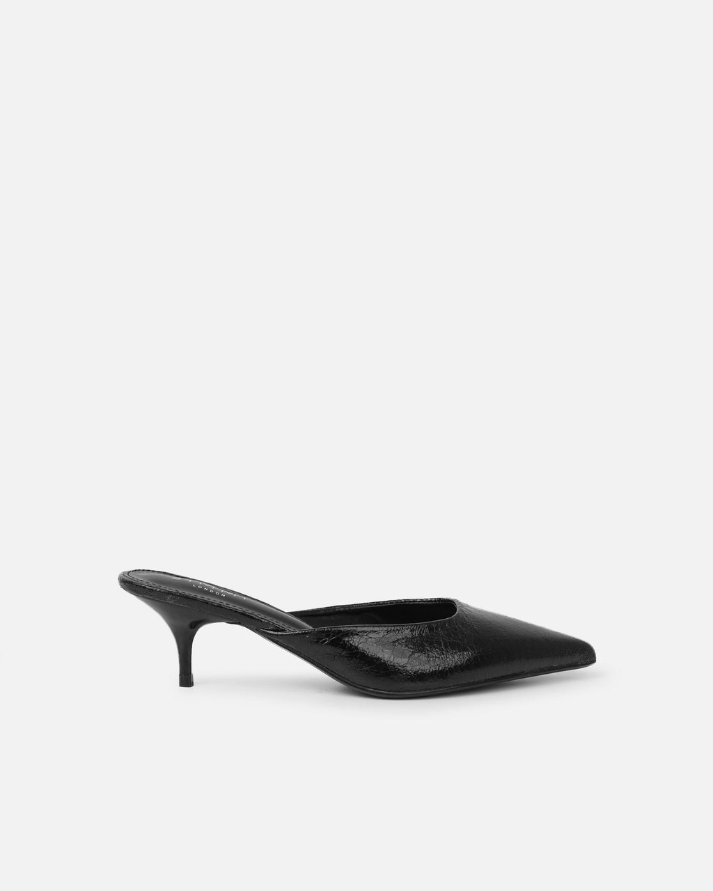 Carson Black Cracked Kitten Heeled Mules