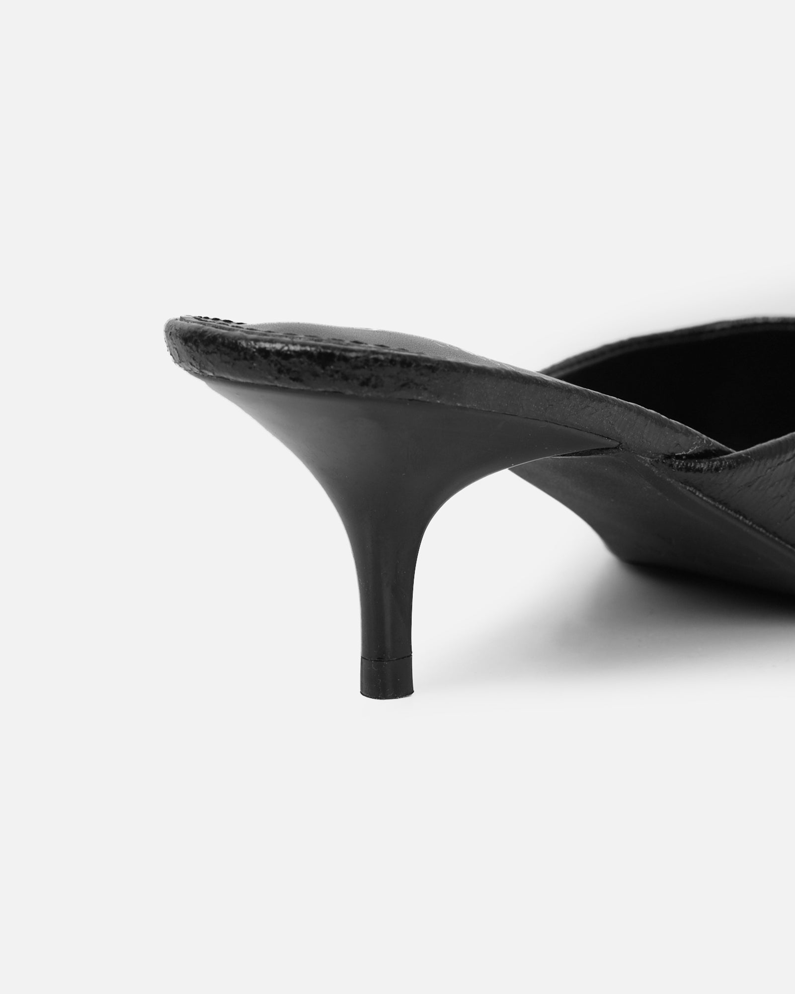 Carson Black Cracked Kitten Heeled Mules