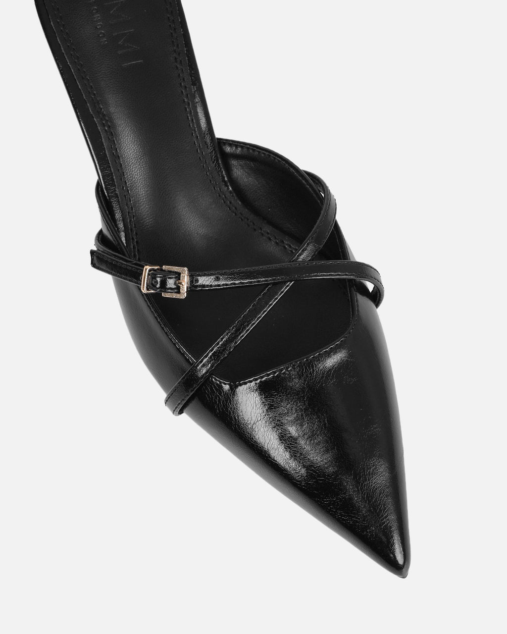 Char black low heel buckle mules