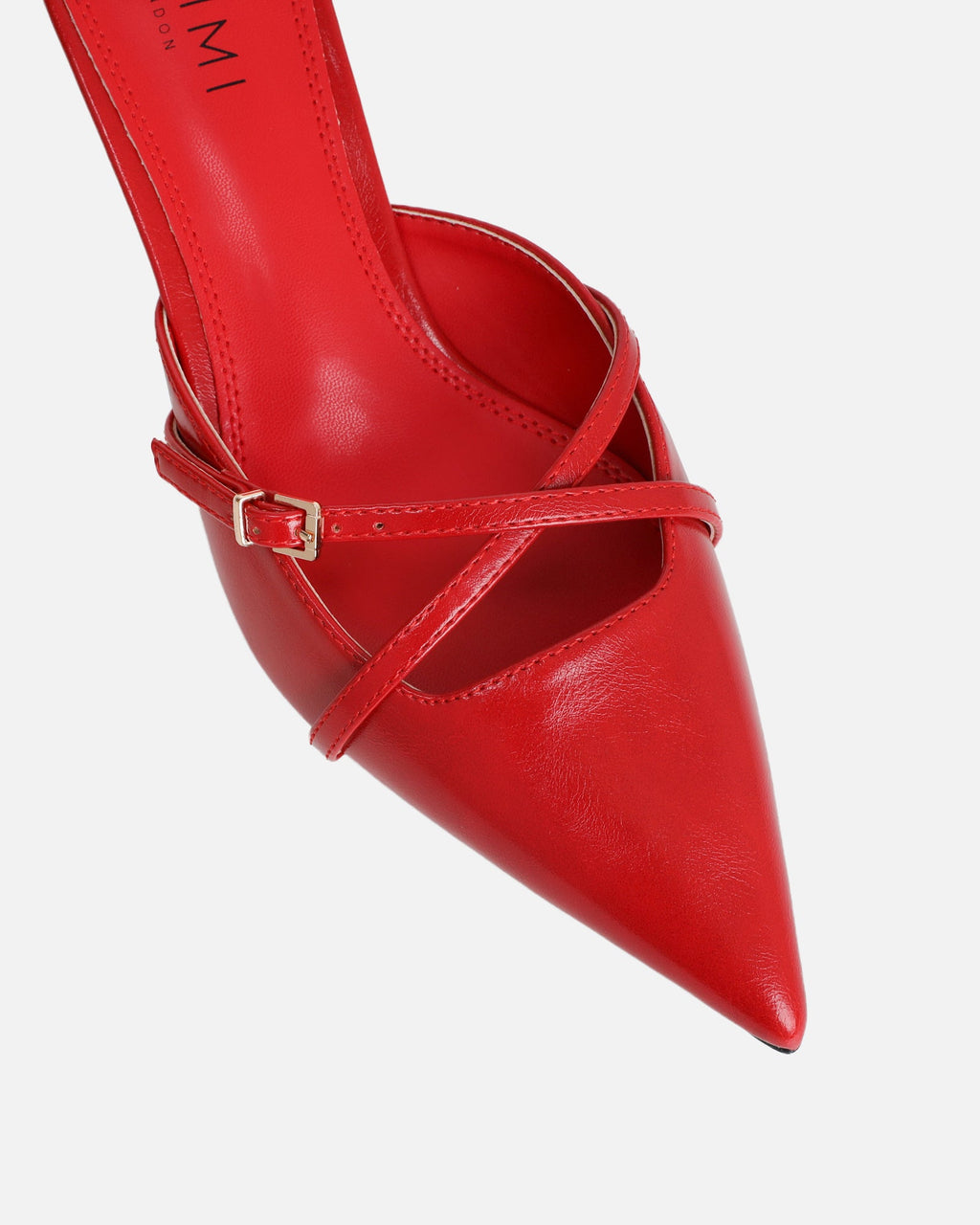 Char red low heel buckle mules