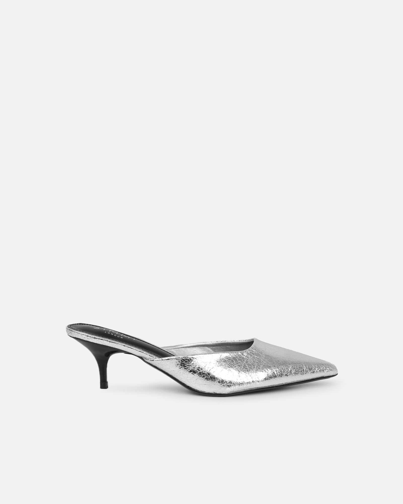 Carson Silver Cracked Kitten Heeled Mules