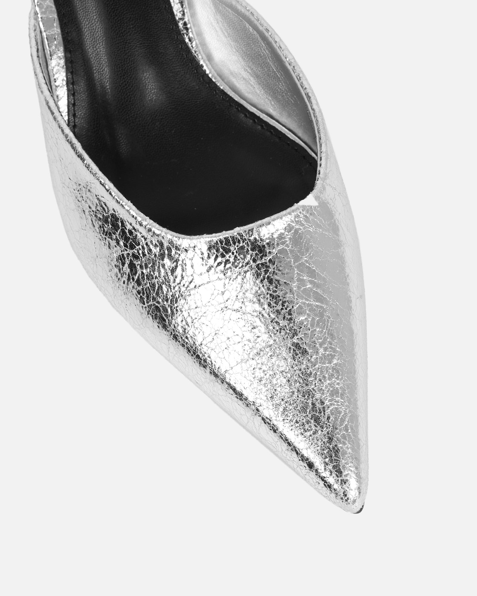 Carson Silver Cracked Kitten Heeled Mules