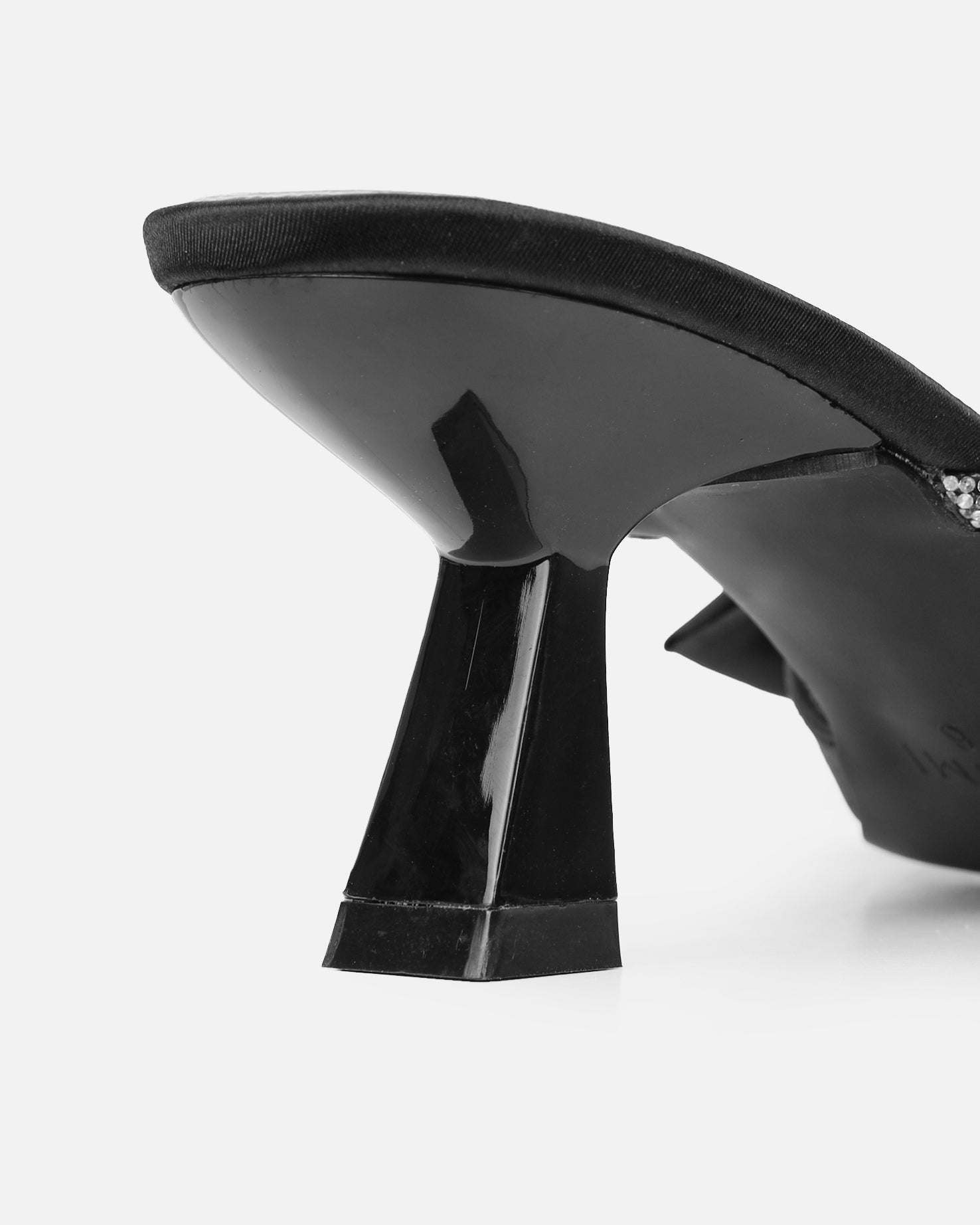 Chayaa  Black Satin Diamante Bow Low Heeled Sandals
