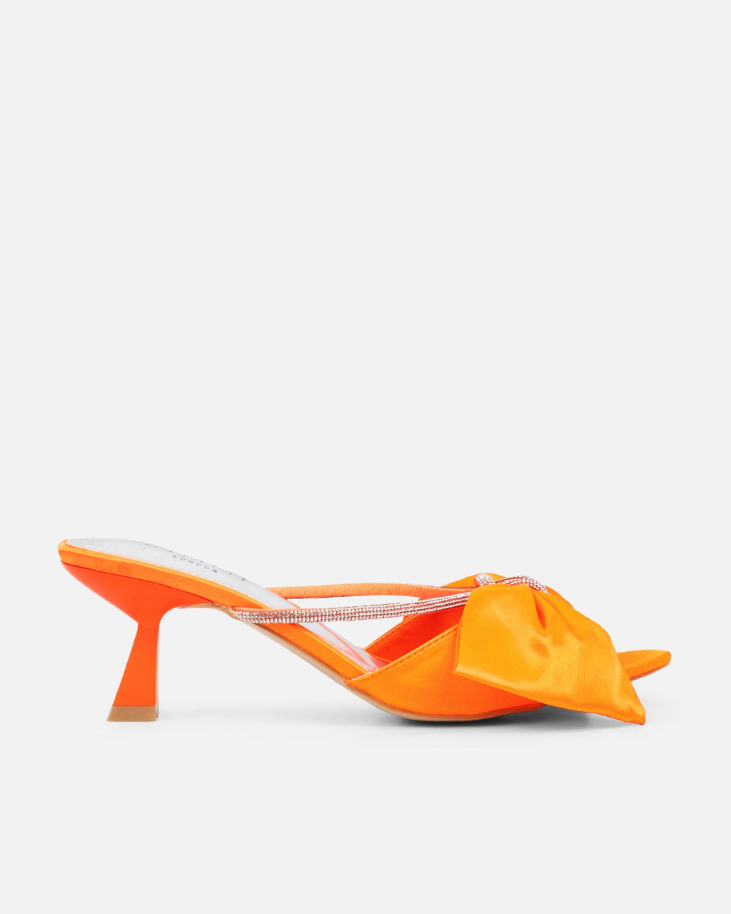 Chayaa Orange Satin Diamante Bow Low Heeled Sandals