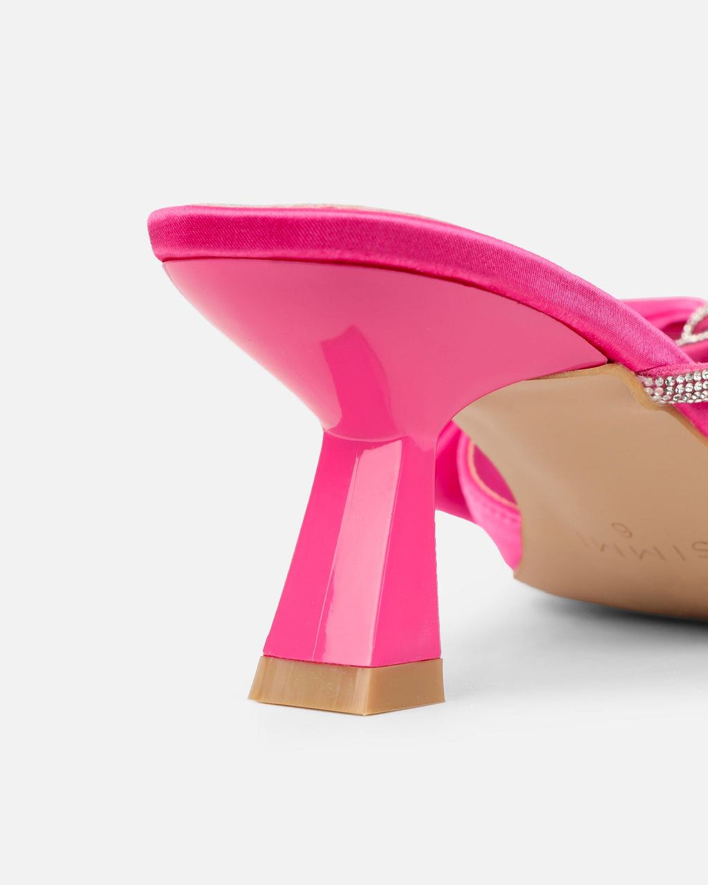 Chayaa Pink Satin Diamante Bow Low Heeled Sandals