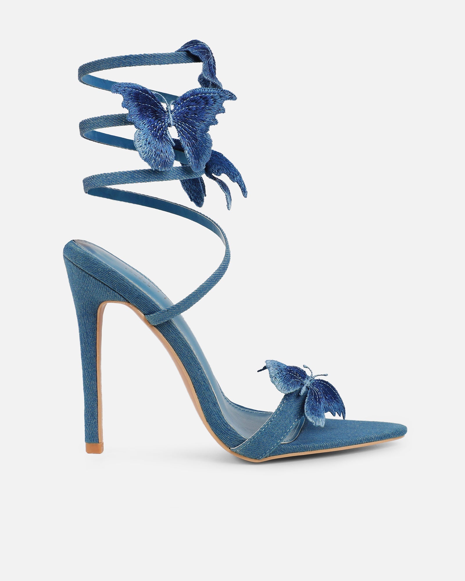 Chenoa Blue Denim Butterfly Spiral Sandals