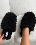 Floof Black Curly Faux Fur Slippers