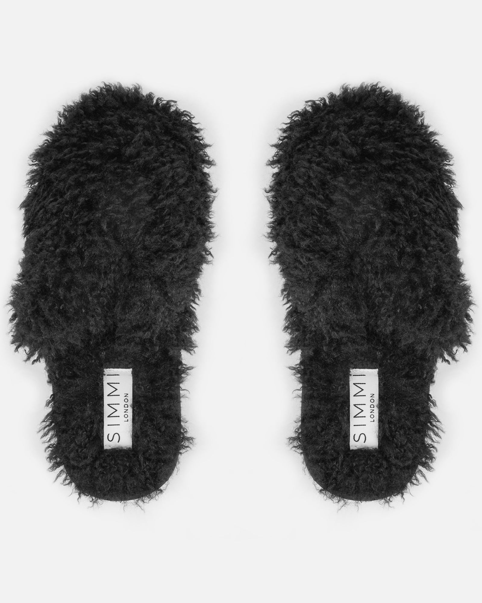 Floof Black Curly Faux Fur Slippers