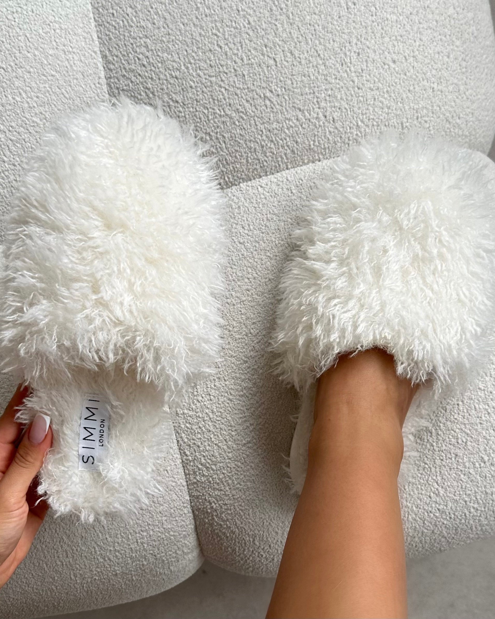 Floof Cream Curly Faux Fur Slippers