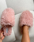 Floof Light Pink Curly Faux Fur Slippers