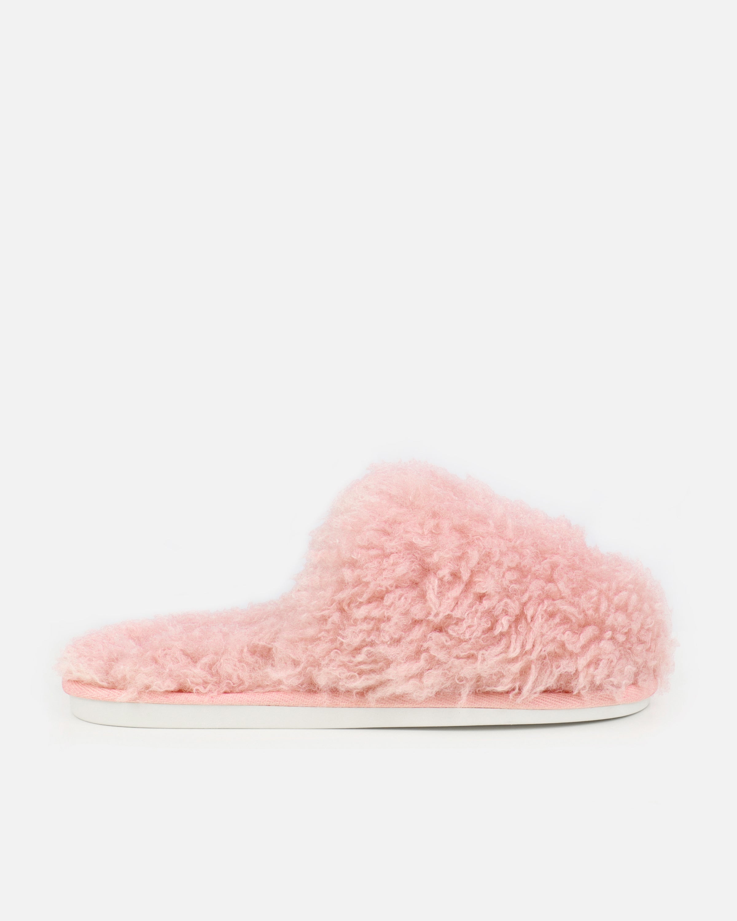 Floof Light Pink Curly Faux Fur Slippers
