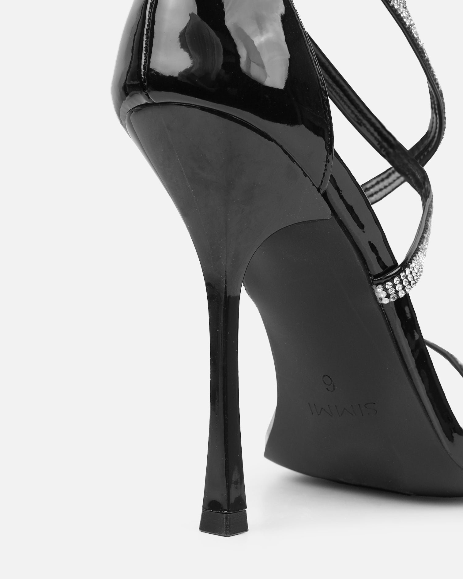 Laveen Black Patent Diamante Tie Up Heeled Sandals