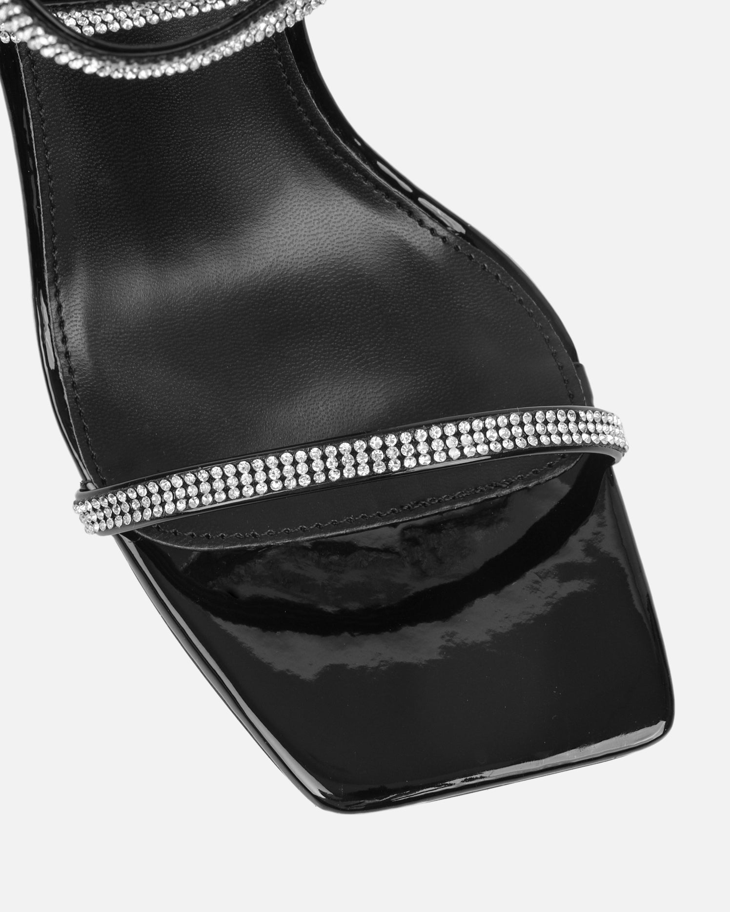 Laveen Black Patent Diamante Tie Up Heeled Sandals