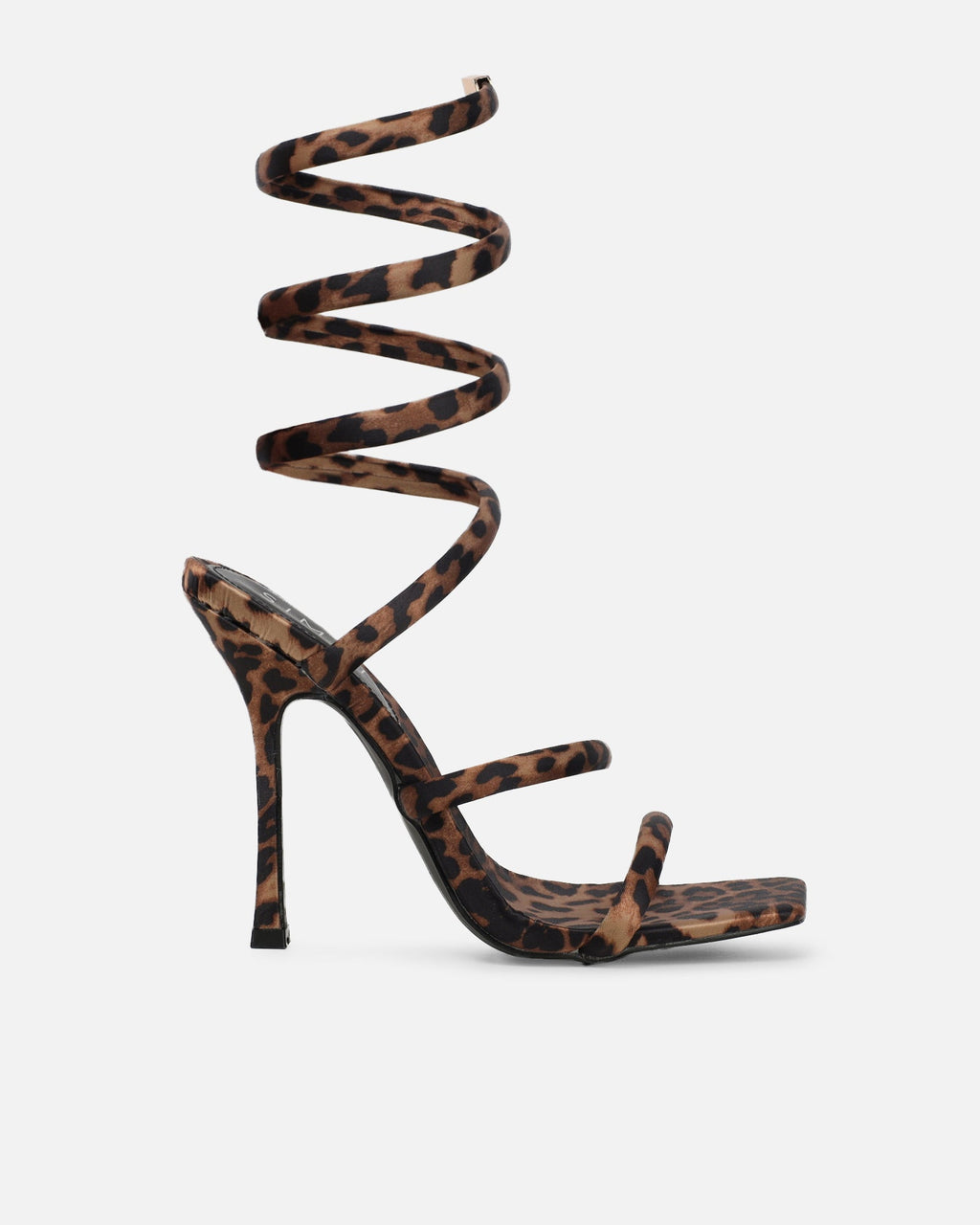 Corrina Leopard Satin Spiral Heeled Sandals
