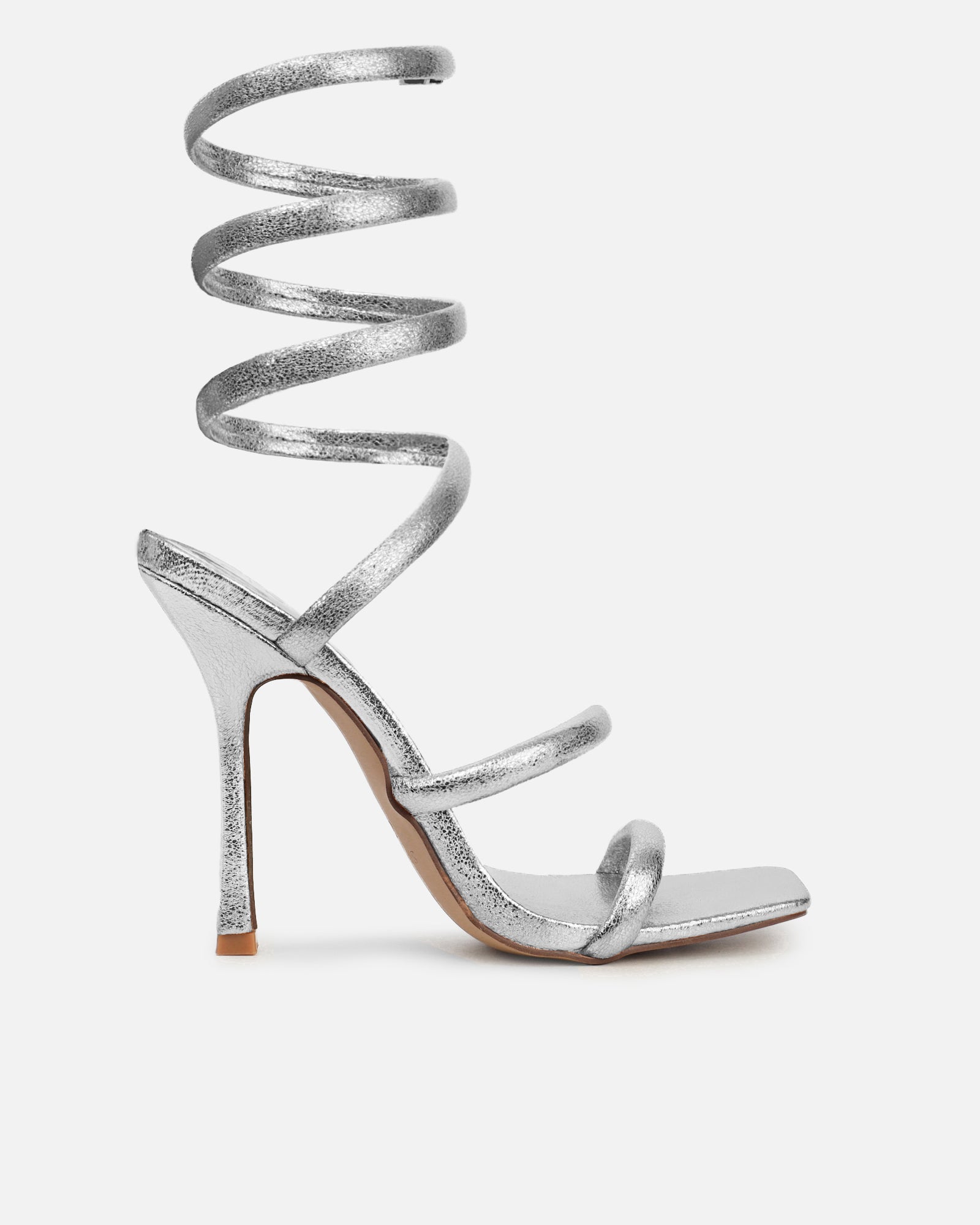 Corrina Silver Metallic Spiral Heeled Sandals