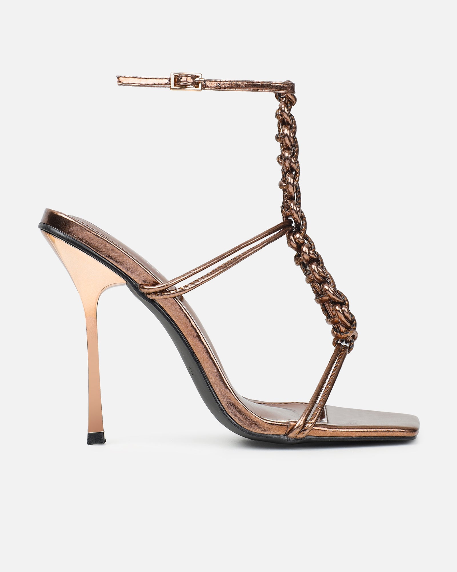 Cemile Bronze Metallic Braided Heeled Sandals