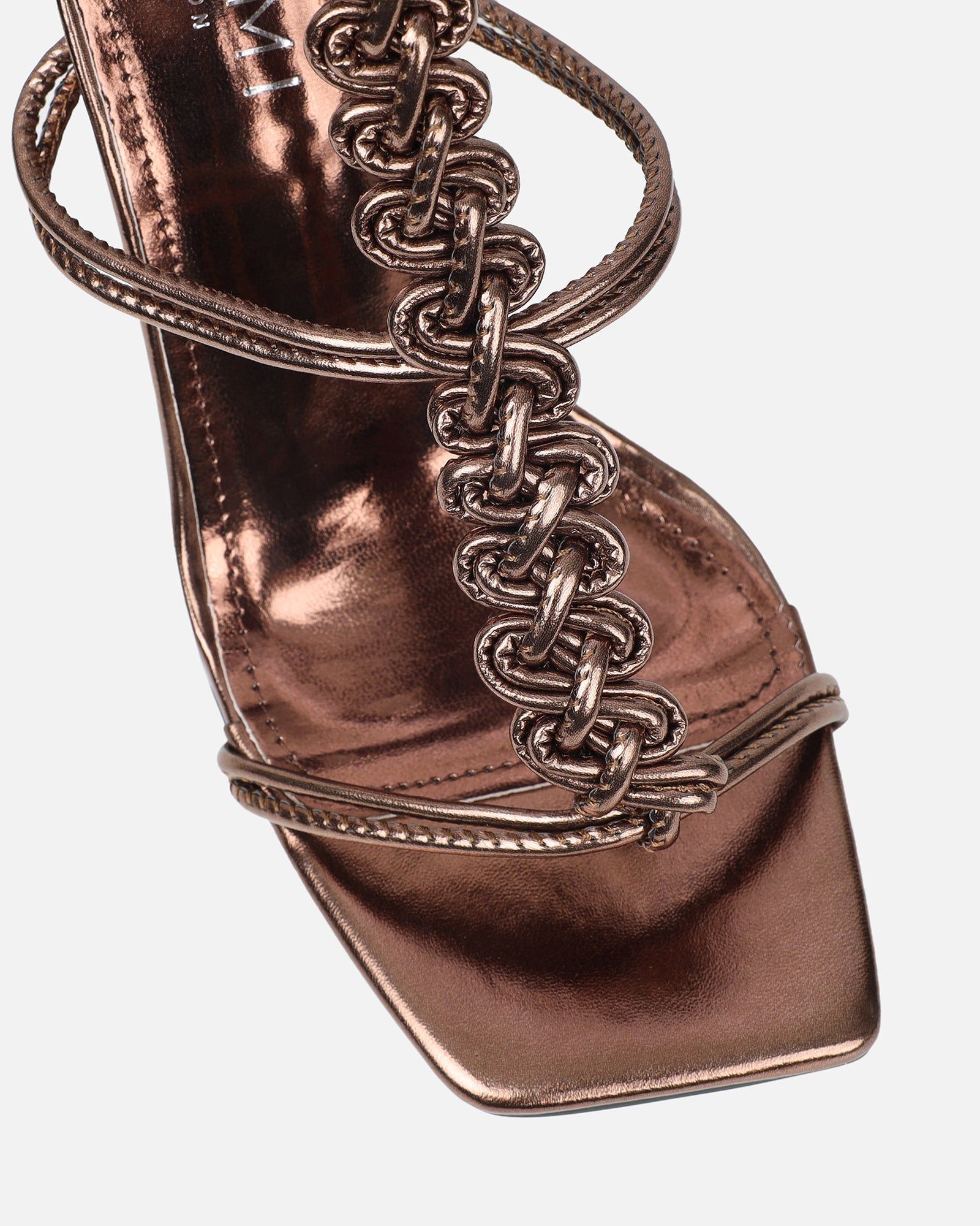 Cemile Bronze Metallic Braided Heeled Sandals