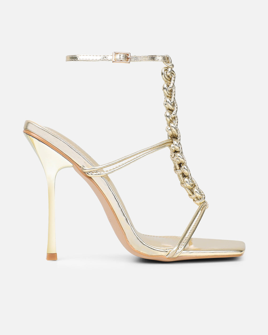 Cemile Gold Metallic Braided Heeled Sandals