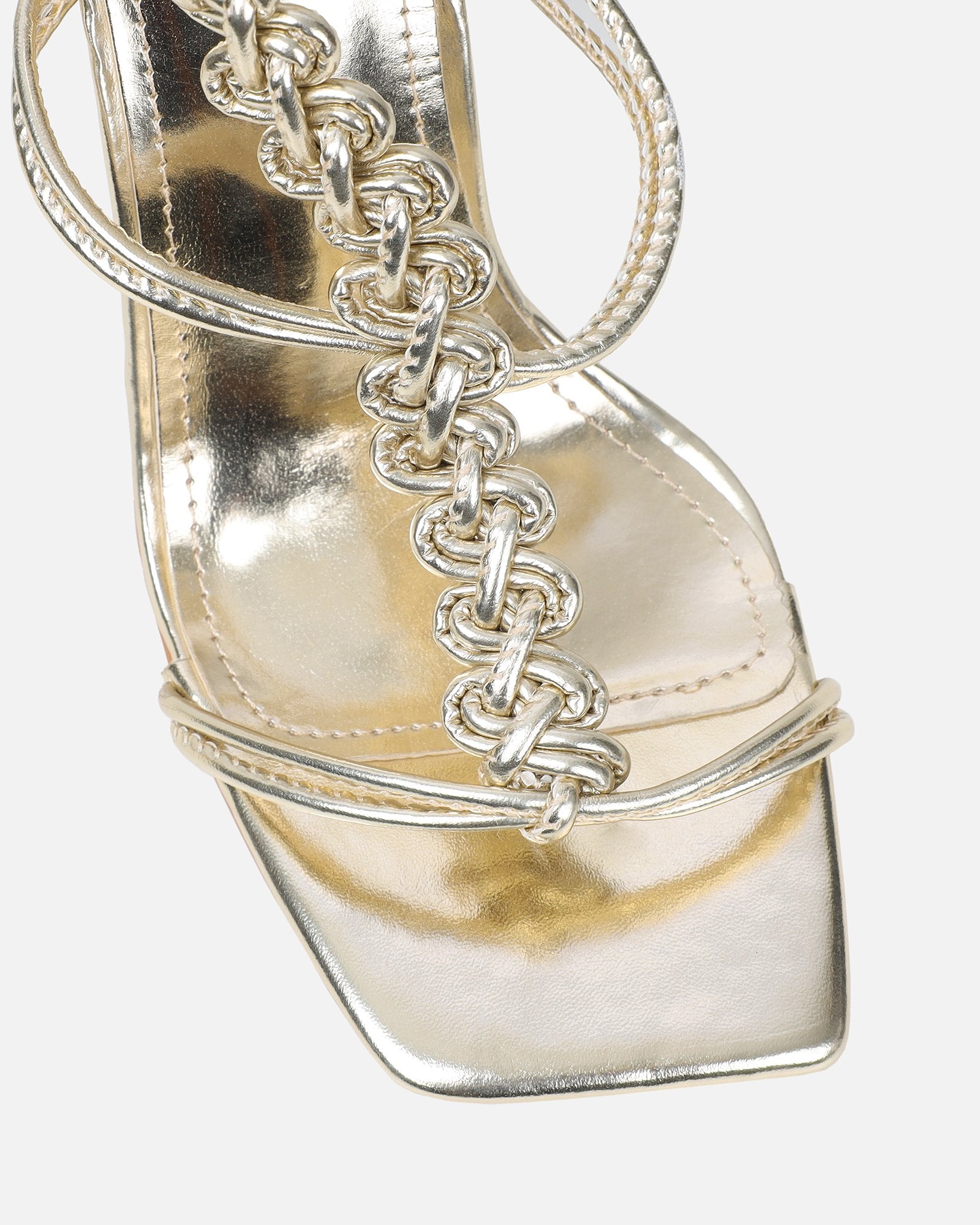 Cemile Gold Metallic Braided Heeled Sandals