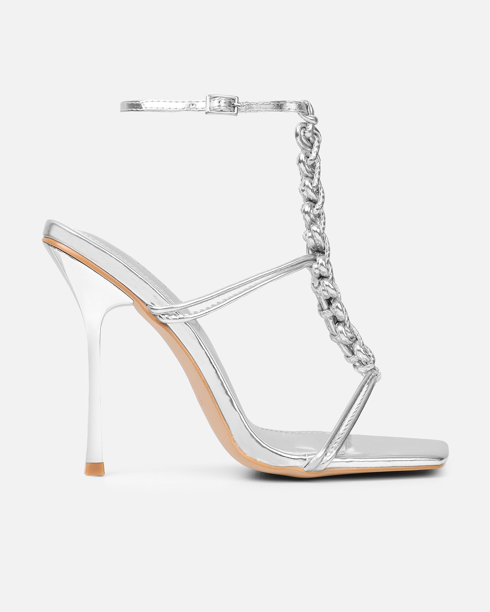 Cemile Silver Metallic Braided Heeled Sandals