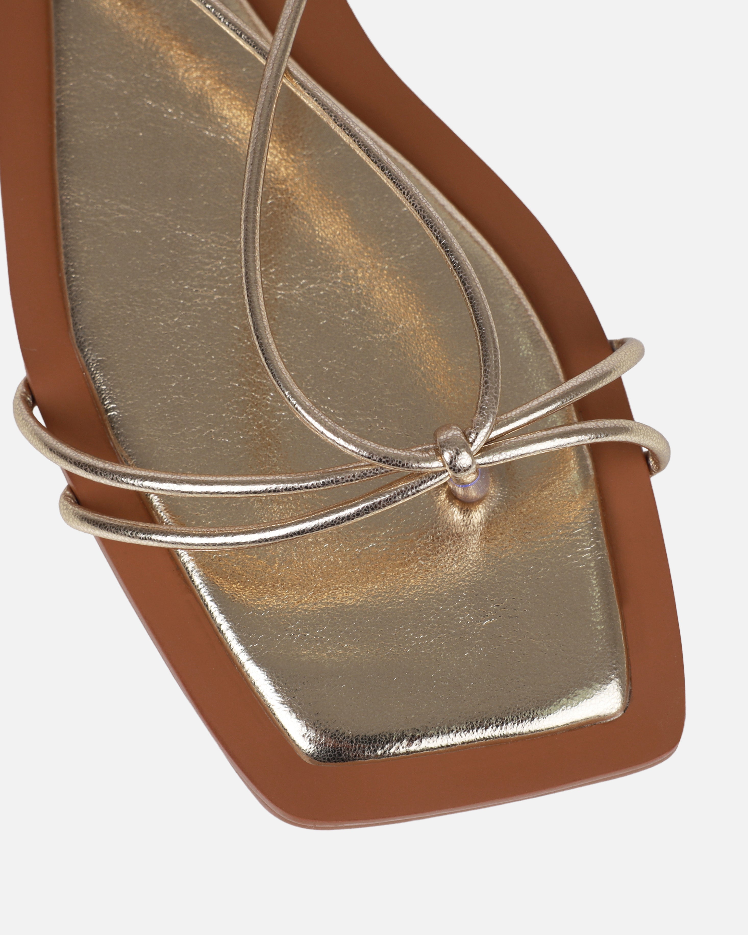 Cosmina Gold Metallic Lace Up Flat Sandals