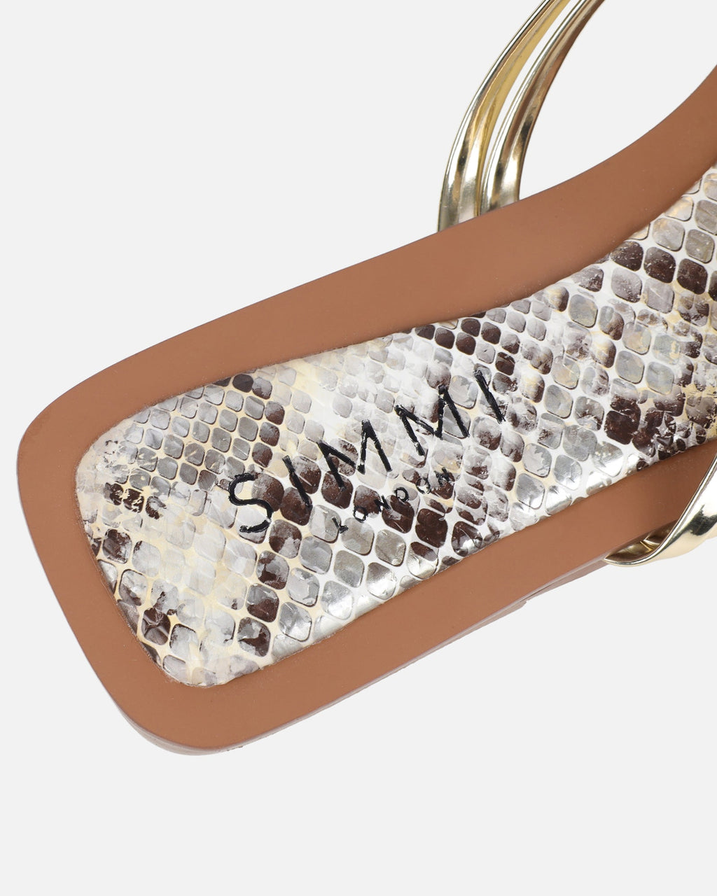 Amethyst Gold Faux Snake Effect Flat Sandals