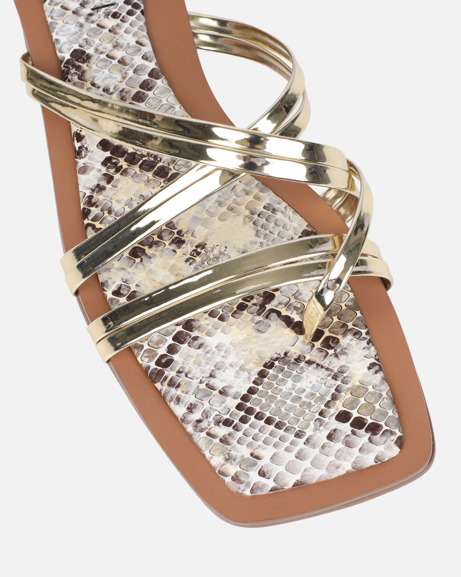 Amethyst Gold Faux Snake Effect Flat Sandals