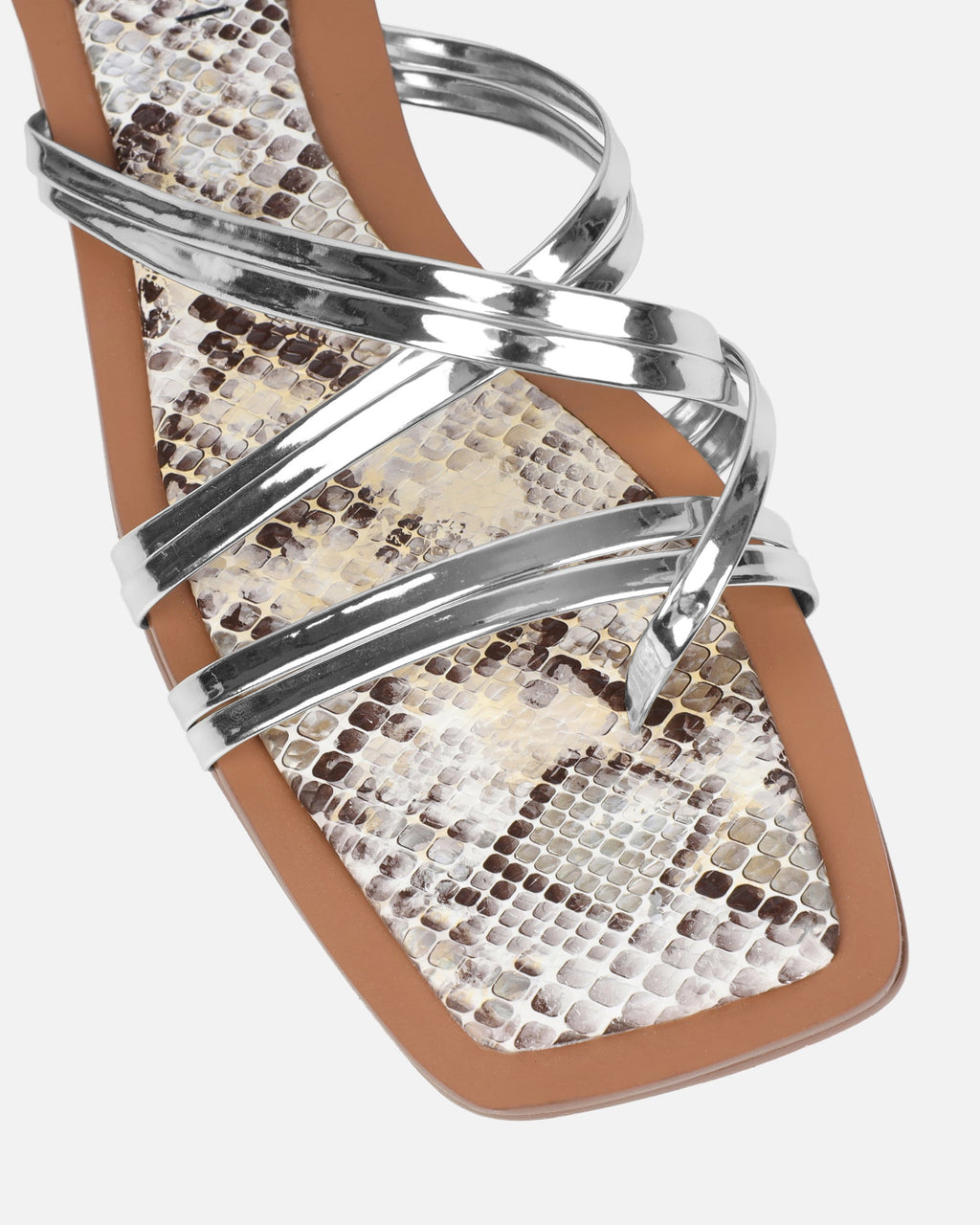 Amethyst Silver Faux Snake Effect Flat Sandals