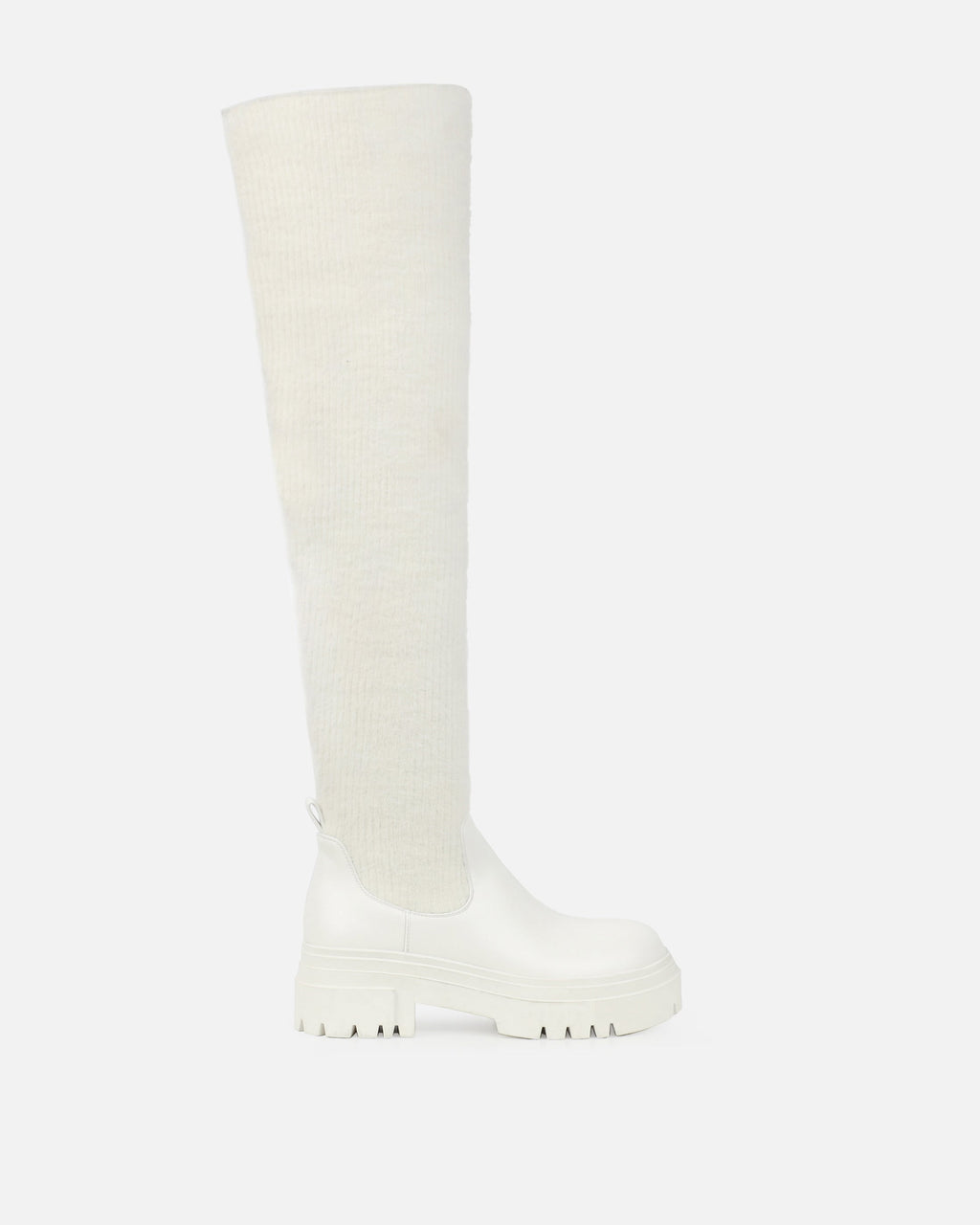 Stallone Cream Over The Knee Fluffy Sock Boots