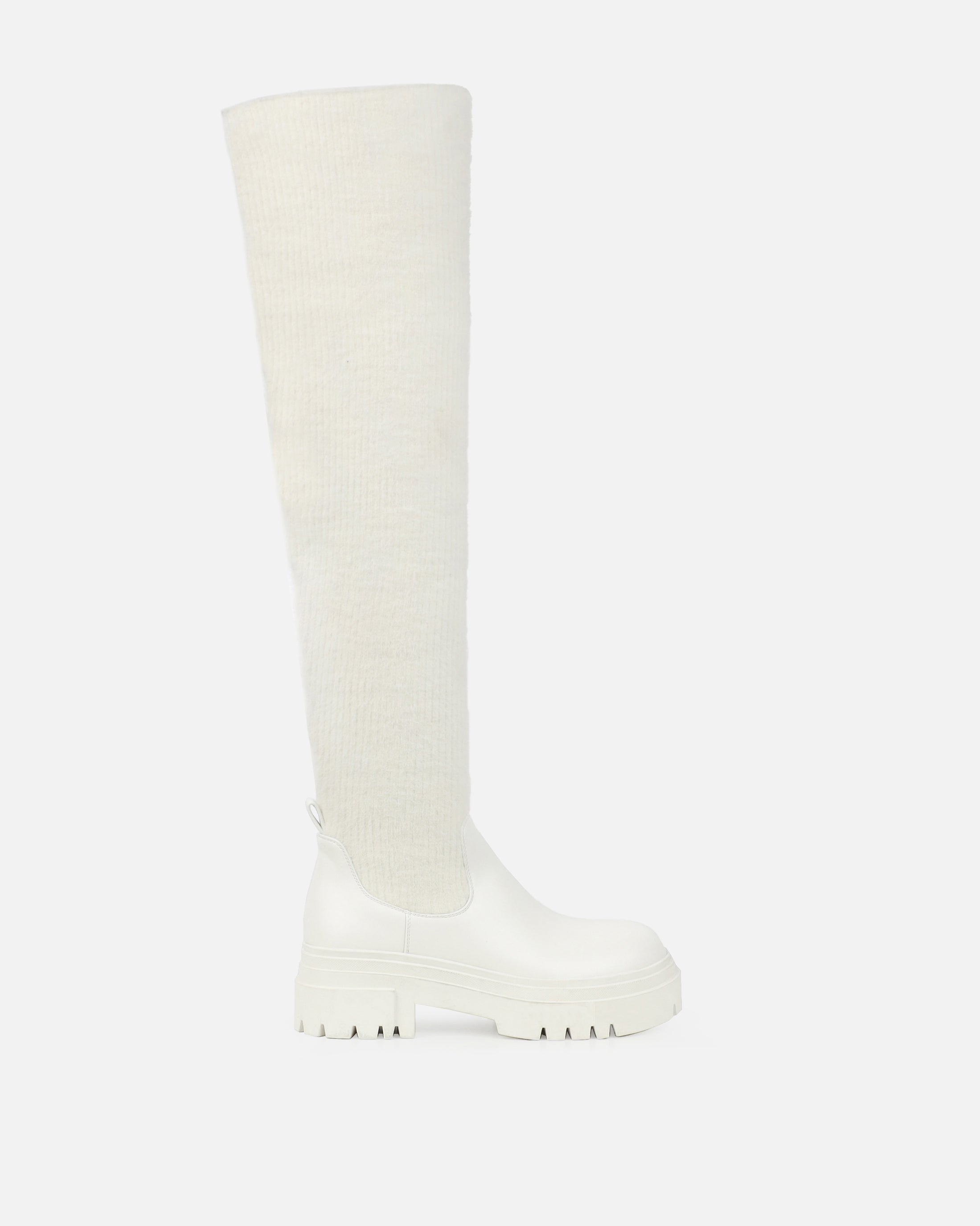 Stallone Cream Over The Knee Fluffy Sock Boots
