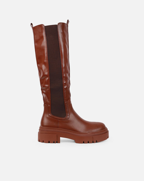 Tommo Tan Flat Chunky Knee High Boots