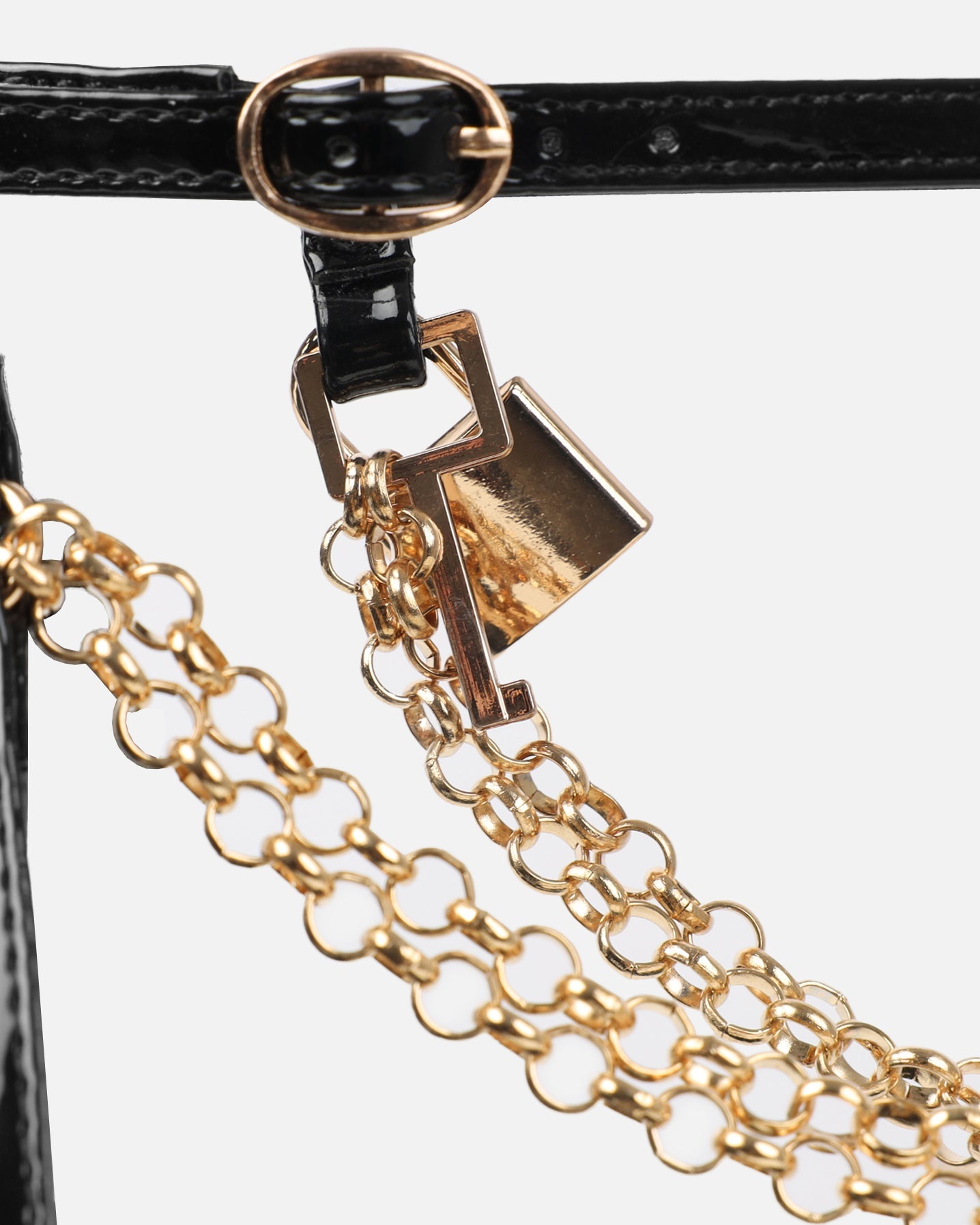 Dafni Black Patent Padlock Detail Heeled Sandals