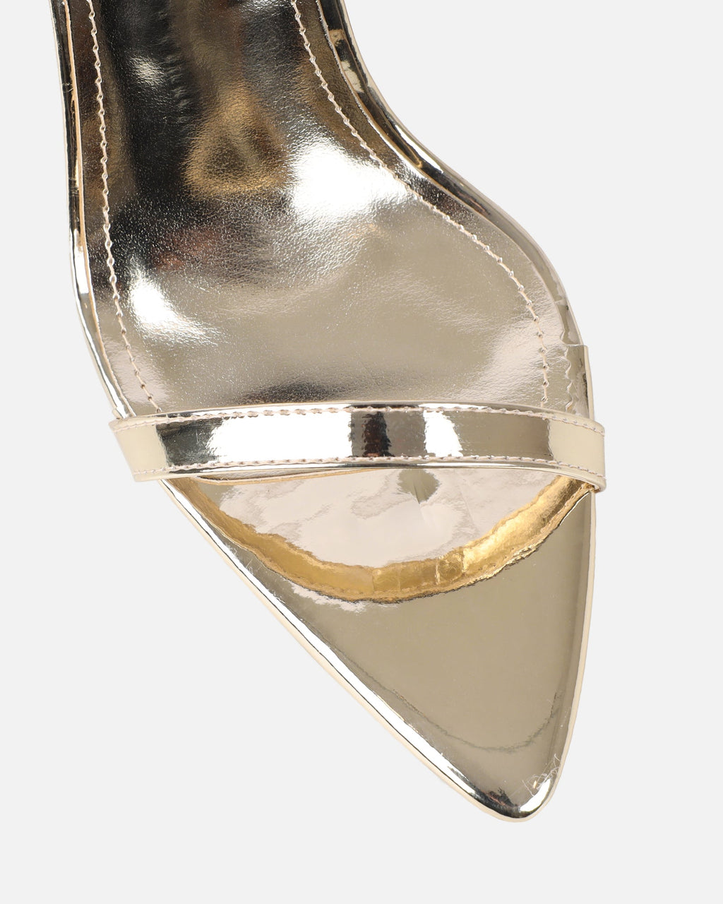 Dafni Gold Mirror Padlock Detail Heeled Sandals
