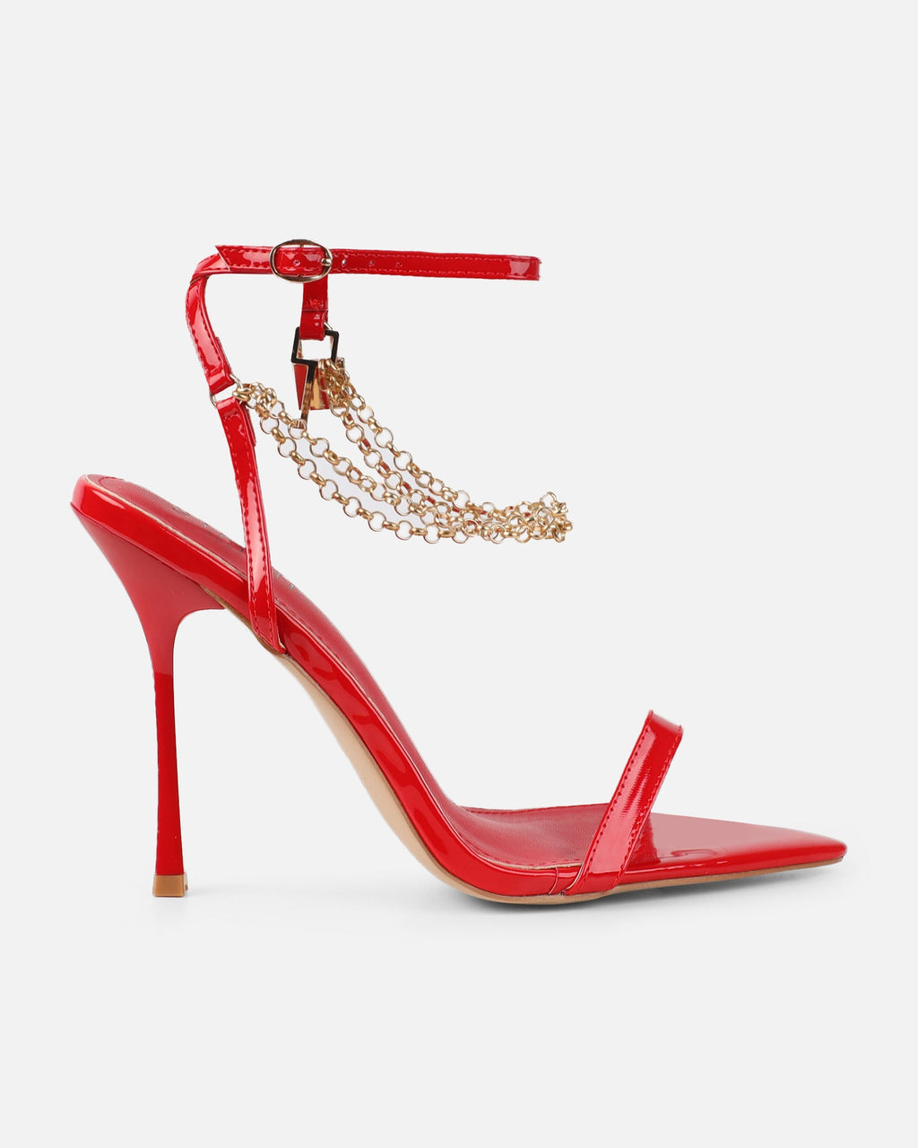 Dafni Red Patent Padlock Detail Heeled Sandals